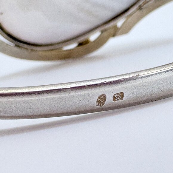 VTG Sterling Silver 925 Large Gray Mobe Pearl Hinged Bangle Bracelet Size L - Picture 6 of 11
